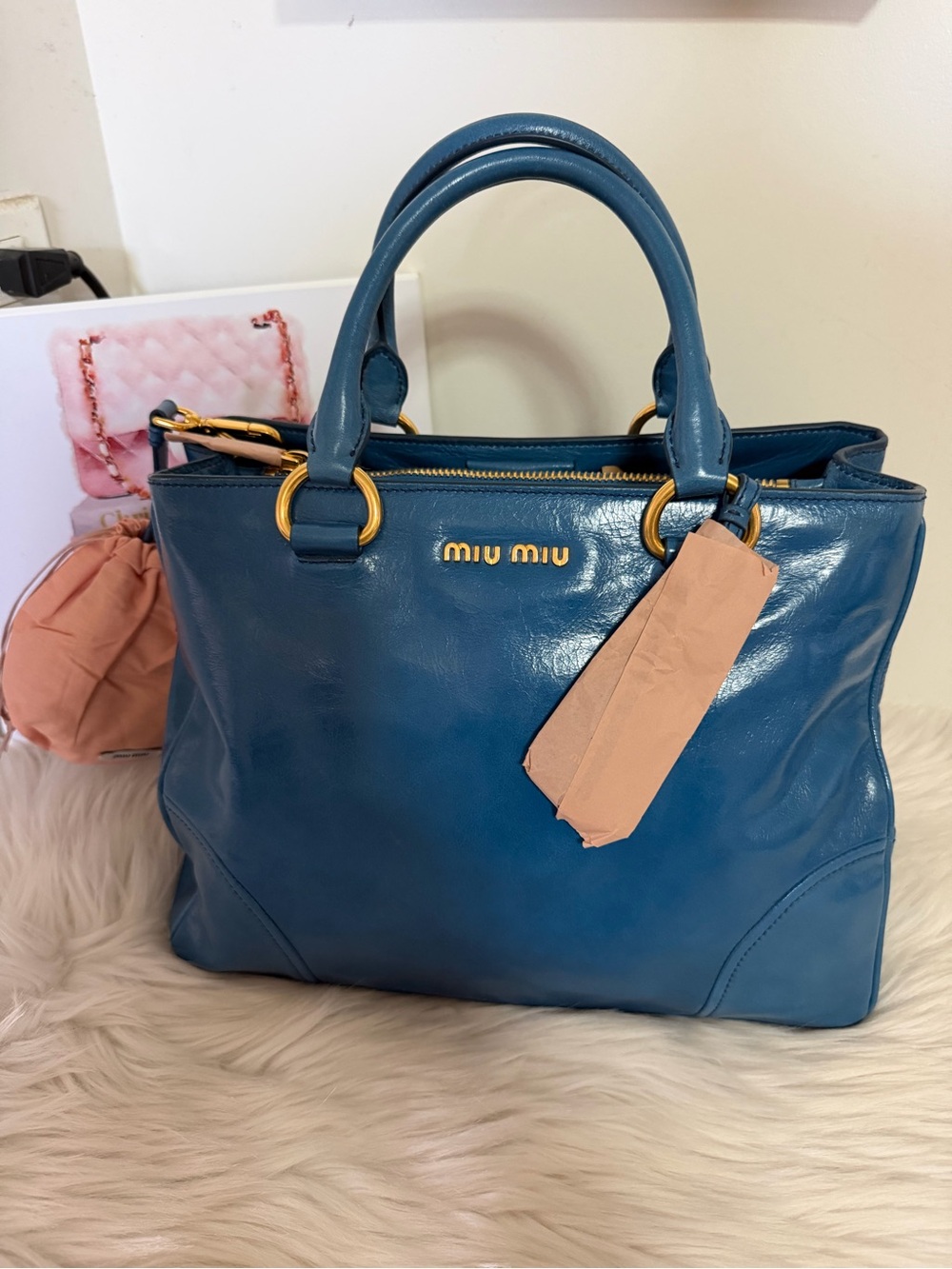 Miu Miu Blue Leather Top-Handle Bag